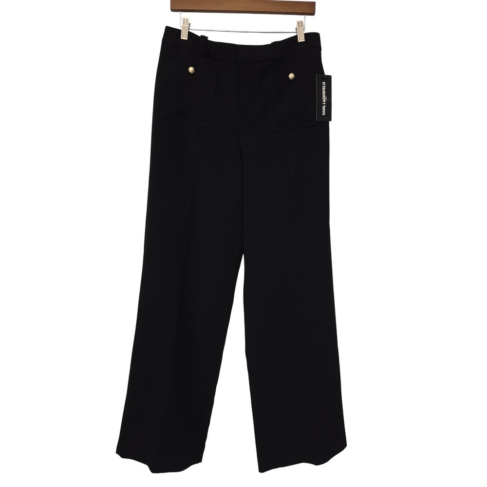 Karl Lagerfeld Straight Leg Textured Crepe Front Pocket Womens 8 Black NWT $119 - Picture 1 of 7